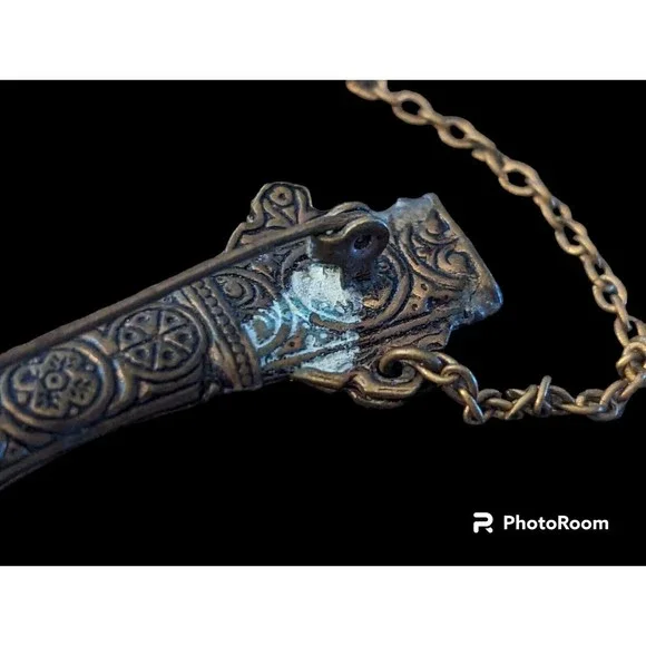 Black Gold Vintage Sword Sheath Lapel Pin Badge Collar Brooch SF Damascene 3in